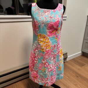 Lilly Pulitzer NWOT Sleeveless Shift Pink Aqua Hawaiian Print Lined Dress Size 4